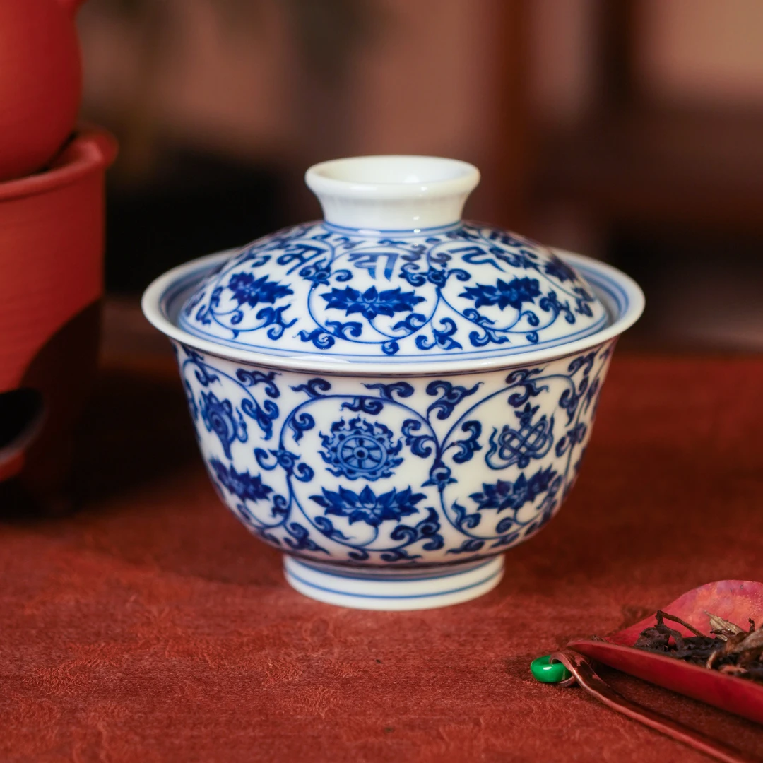 刘建锋窑  仿清莲托八宝盖碗 茶瓷喝茶品茗饮茶主人杯手工LJF3129