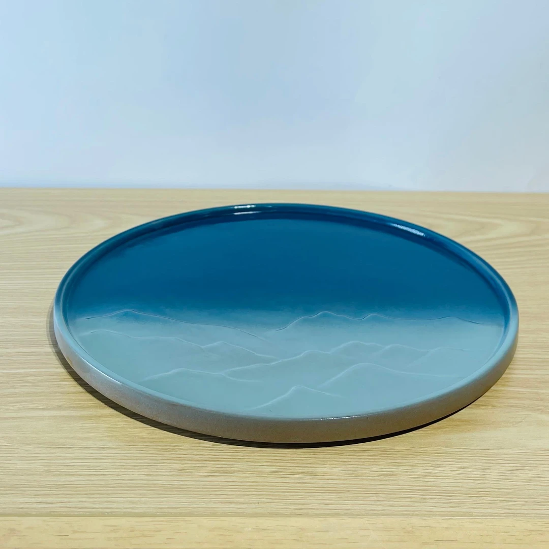 闻兮茶器路宝釉【远山茶盘】渐变圆茶盘干泡盘茶台