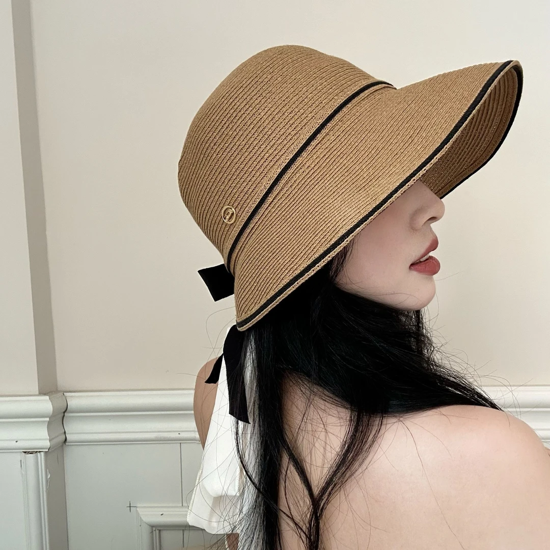 汇汇家~渔夫帽子女夏季出游防晒草帽系绳蝴蝶结燕尾遮阳盆帽
