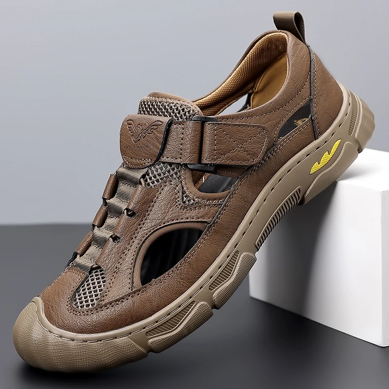 夏季男鞋网面透气镂空包头凉鞋男软底开车防滑户外休闲沙滩洞洞鞋