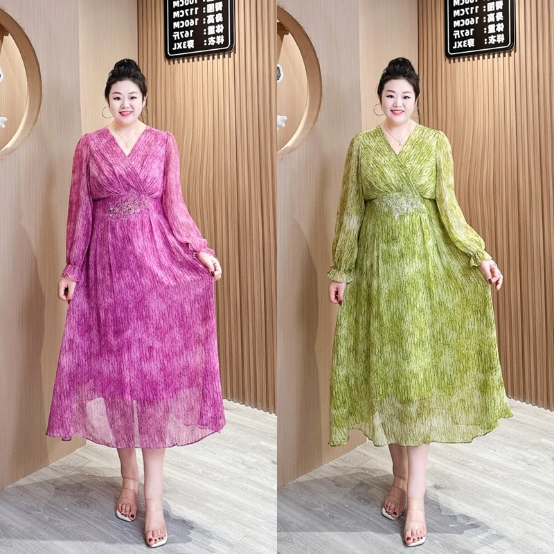 【梅姐定制】MJ9040设计钉珠印花高贵高档时尚收腰显瘦定制女装