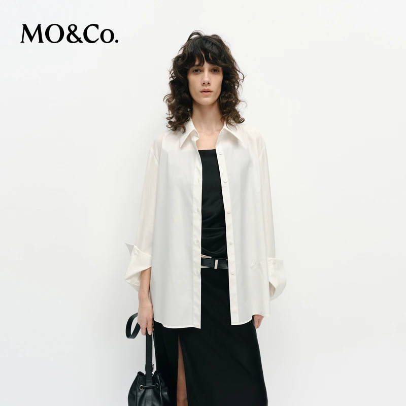 MOCO衬衫2025春新品意大利工艺府绸弹力棉白色宽松长袖MBE1SHTT04