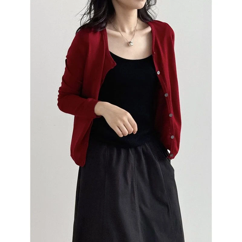 长袖常规袖薄薄款极简风毛针织衫春秋秋冬秋季开衫短款韩版