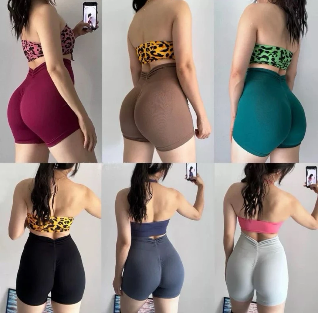 巨显臀紧身后V三分短裤欧美高腰高弹力显臀针织健身运动瑜伽短裤