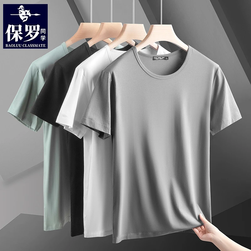 保罗100%纯棉短袖男士冰丝t恤夏季白色休闲情侣装男女同款上衣服