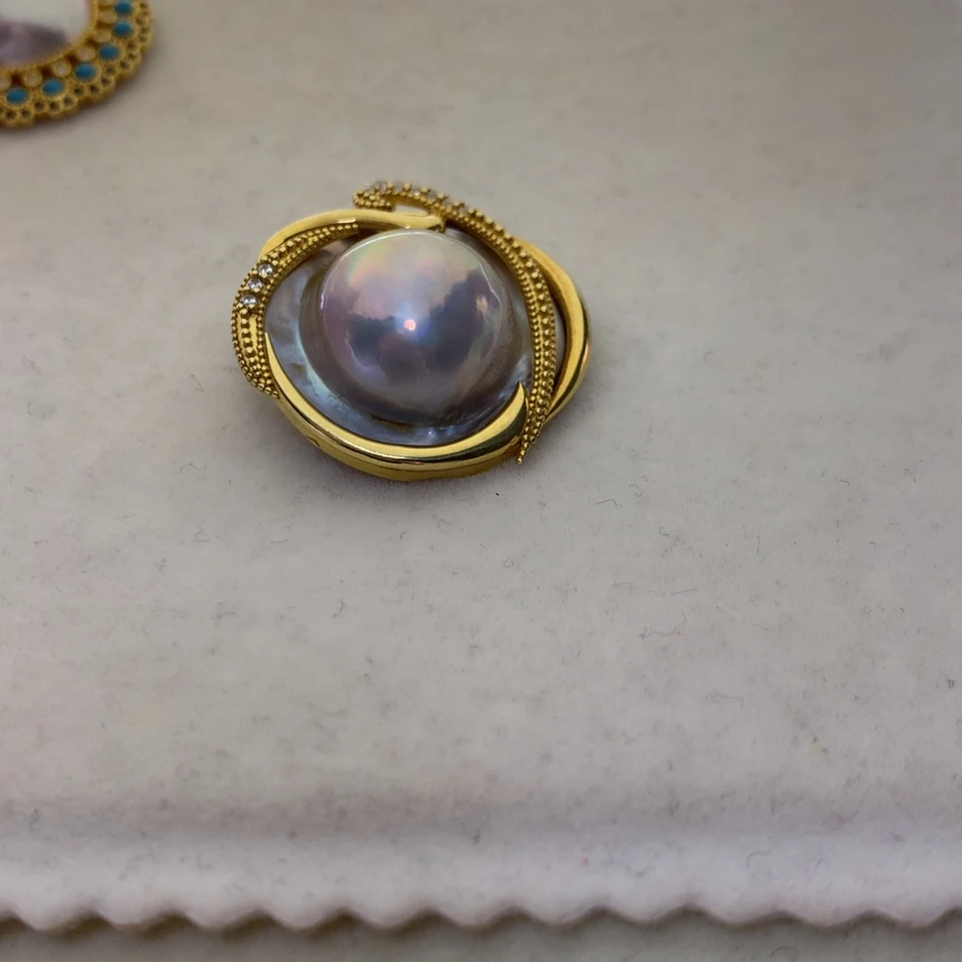 吊坠(不含链)银S925镶嵌拼合珍珠（马贝珠）