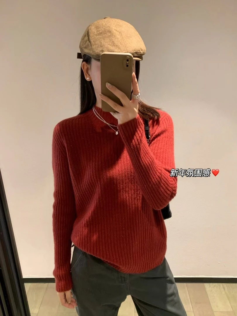 多S 100澳毛 半高领彩点纱线百搭毛衣