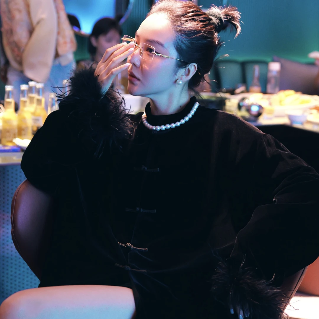 【墨羽逸衫】新中裳-深圳原创高定真丝丝绒毛毛袖口黑色外套宽松