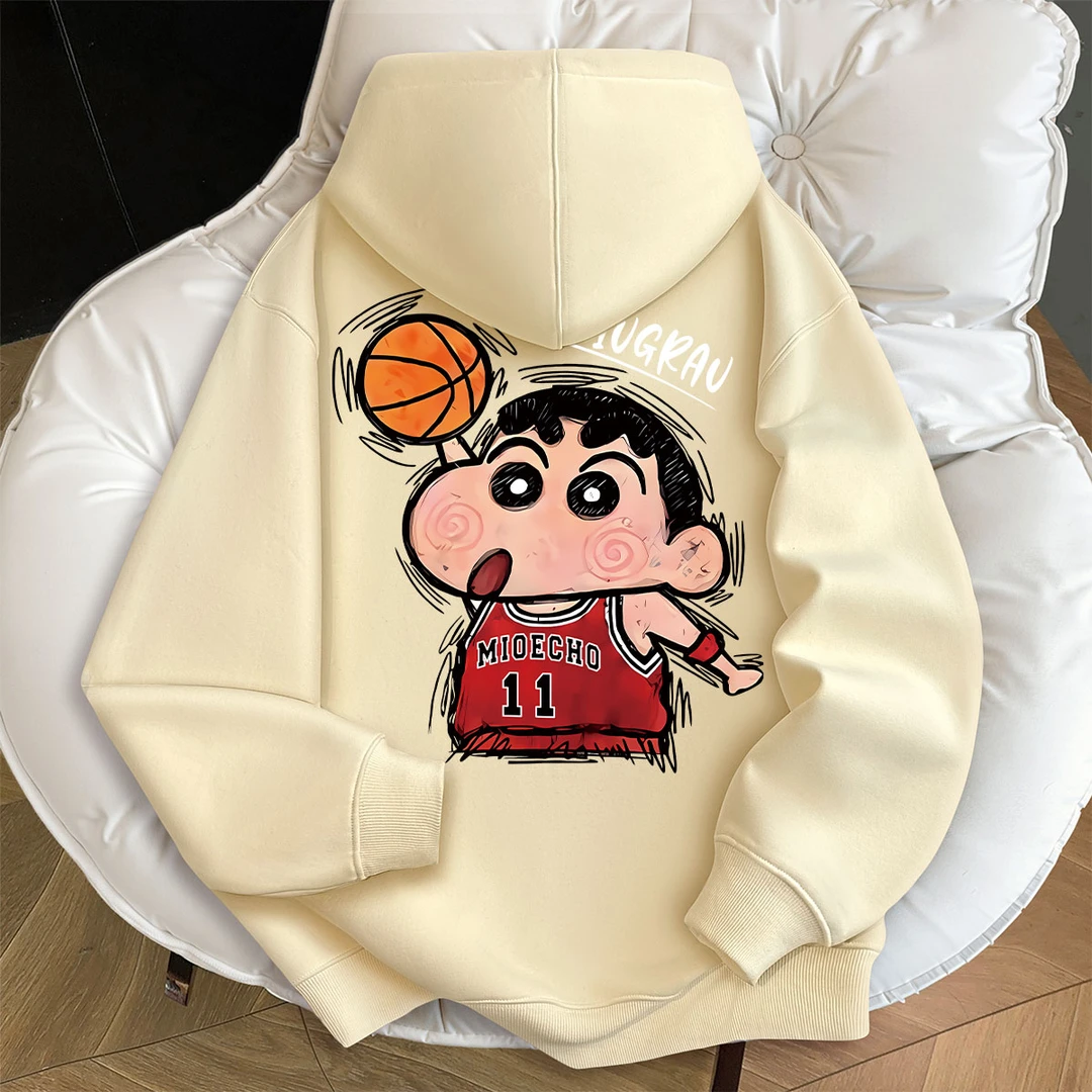 男女童拉链连帽卫衣秋冬新款蜡笔小新印花洋气中学生宽松百搭外套