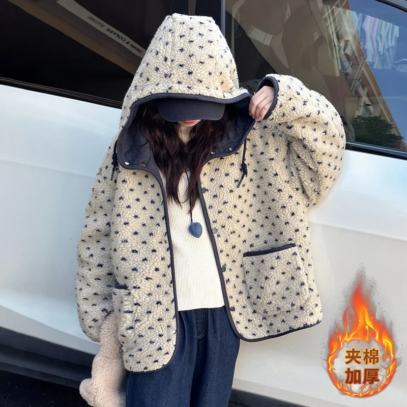 女童加厚棉服2025新款洋气中大童毛毛衣外套女孩秋冬夹棉连帽上衣