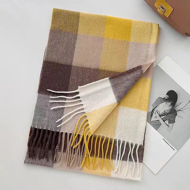 羊毛围巾【暖阳】时尚百搭高档网红韩版秋冬长款格子针织情侣复古