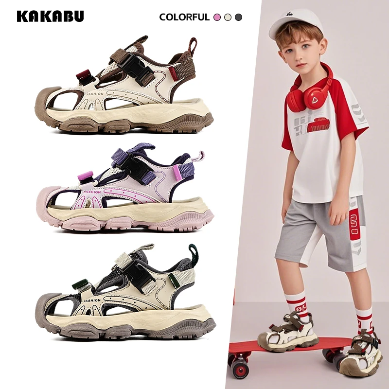 夏季新款魔术贴透气舒适儿童沙滩鞋轻便软底包头儿童凉鞋1075