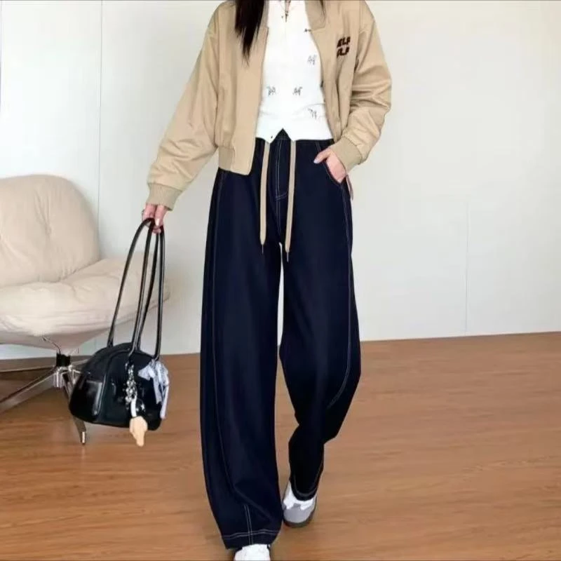 丹宁蓝夏季薄款小个子弯刀裤高腰显瘦宽松垂感休闲窄版阔腿牛仔裤