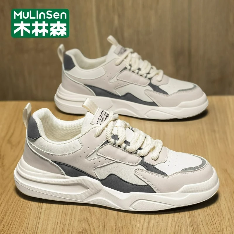 木林森鞋子男鞋运动鞋2025新款秋季皮面爆款鞋子男款休闲老爹板鞋
