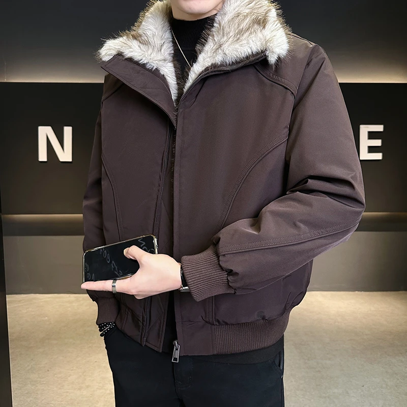 防极寒加厚毛领羽绒服男冬季2025新款潮流痞帅宽松保暖座山雕外套