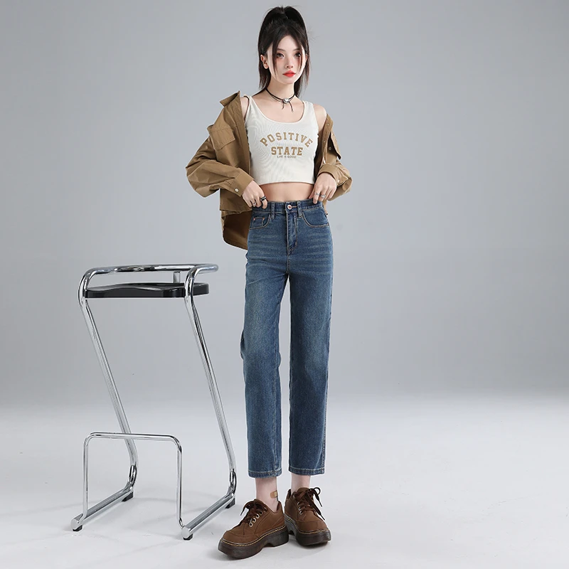 时尚主推爆款 超柔弹力面料时尚潮流烟管法棍直筒牛仔裤女
