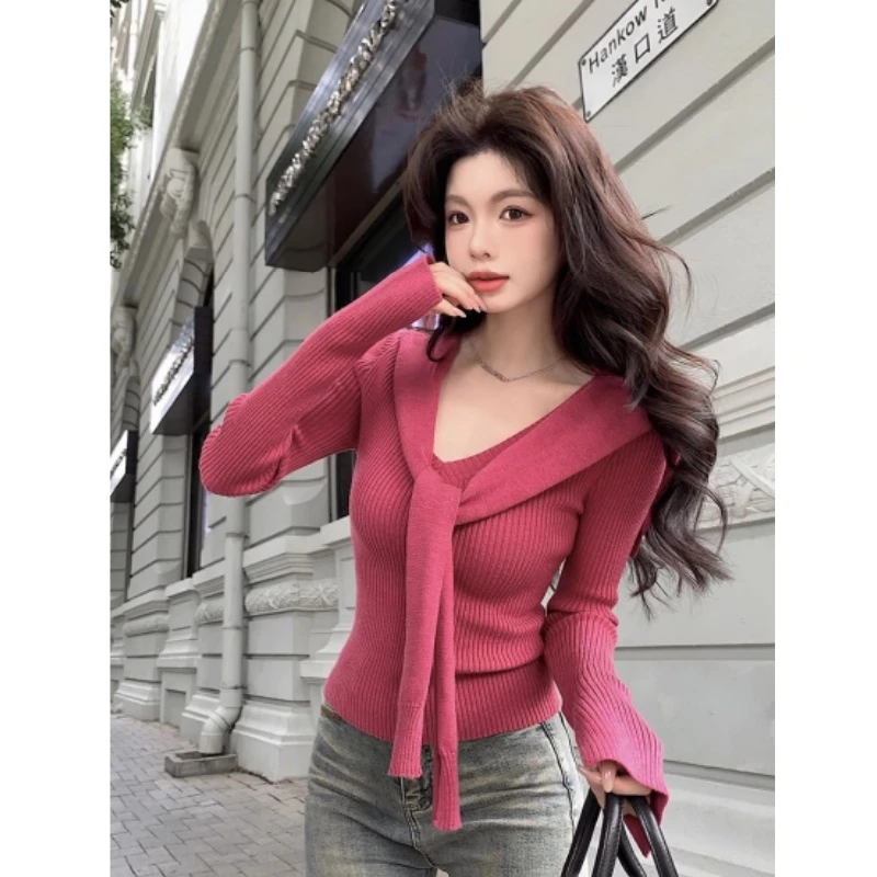学院风披肩V领针织衫女春季2025年新款设计感小众内搭上衣打底衫