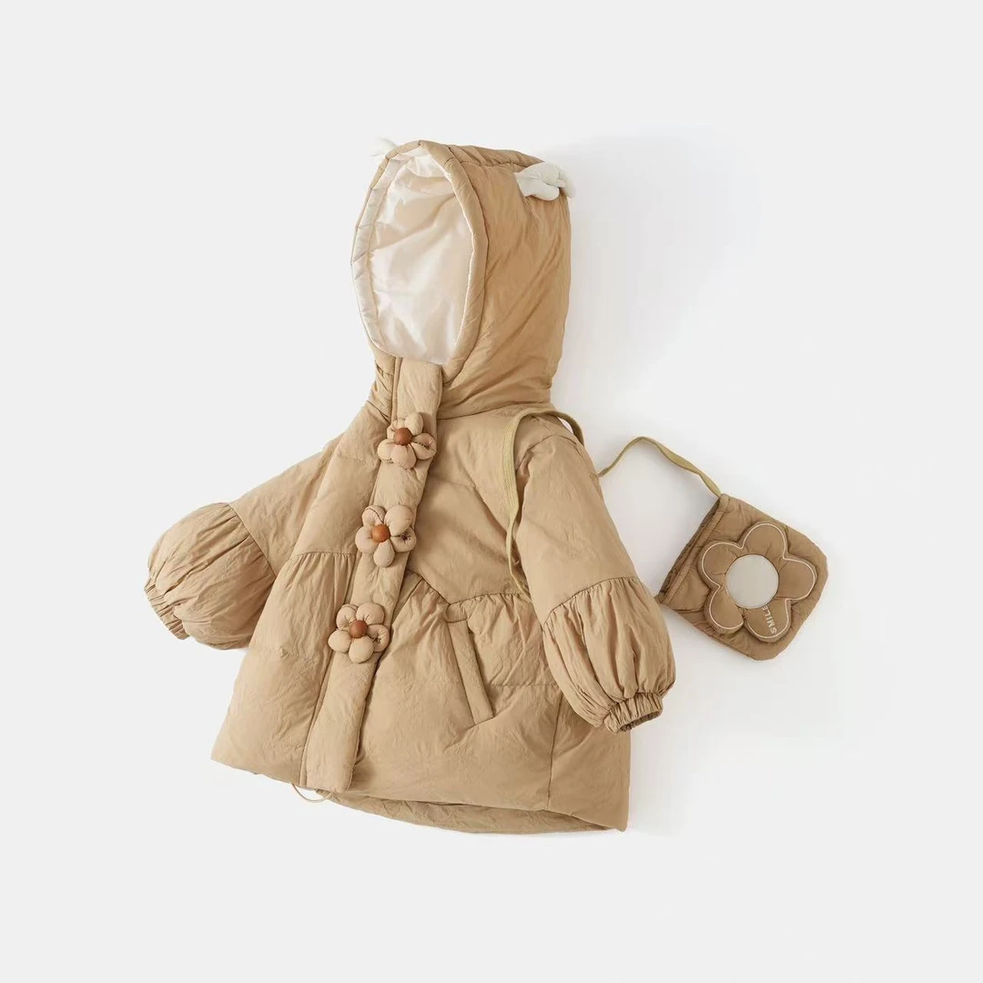 婴幼小童立体花朵扣【萌鹿小花朵】羽绒服保暖抗寒带包包羽绒服2061