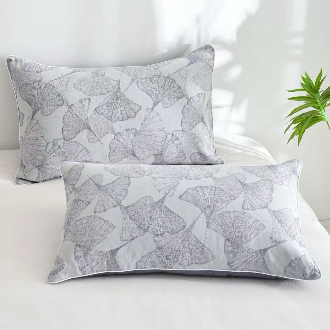 【灰色银杏枕套】48*74cm轻奢汉麻枕套一对