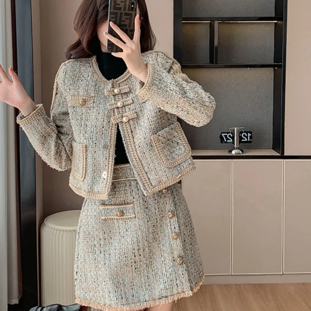 小香风套装女2025秋冬轻奢高级感重工粗呢时尚短外套半身裙两件套