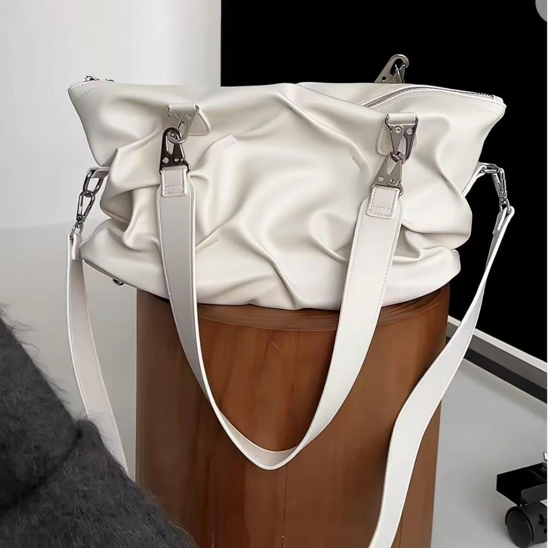 双面款pu双根简约风大容量单肩包饺子包腋下单肩日系小众白色通勤