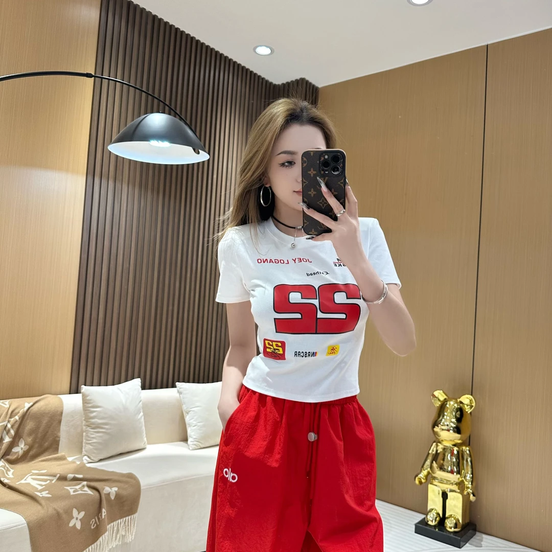 DA1105【数字22印花T恤】夏季印花短袖美式显瘦短款上衣女休闲百搭