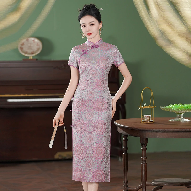 宋锦喜妈妈旗袍2025新款真丝桑蚕丝高端喜妈妈礼服2025新款爆款