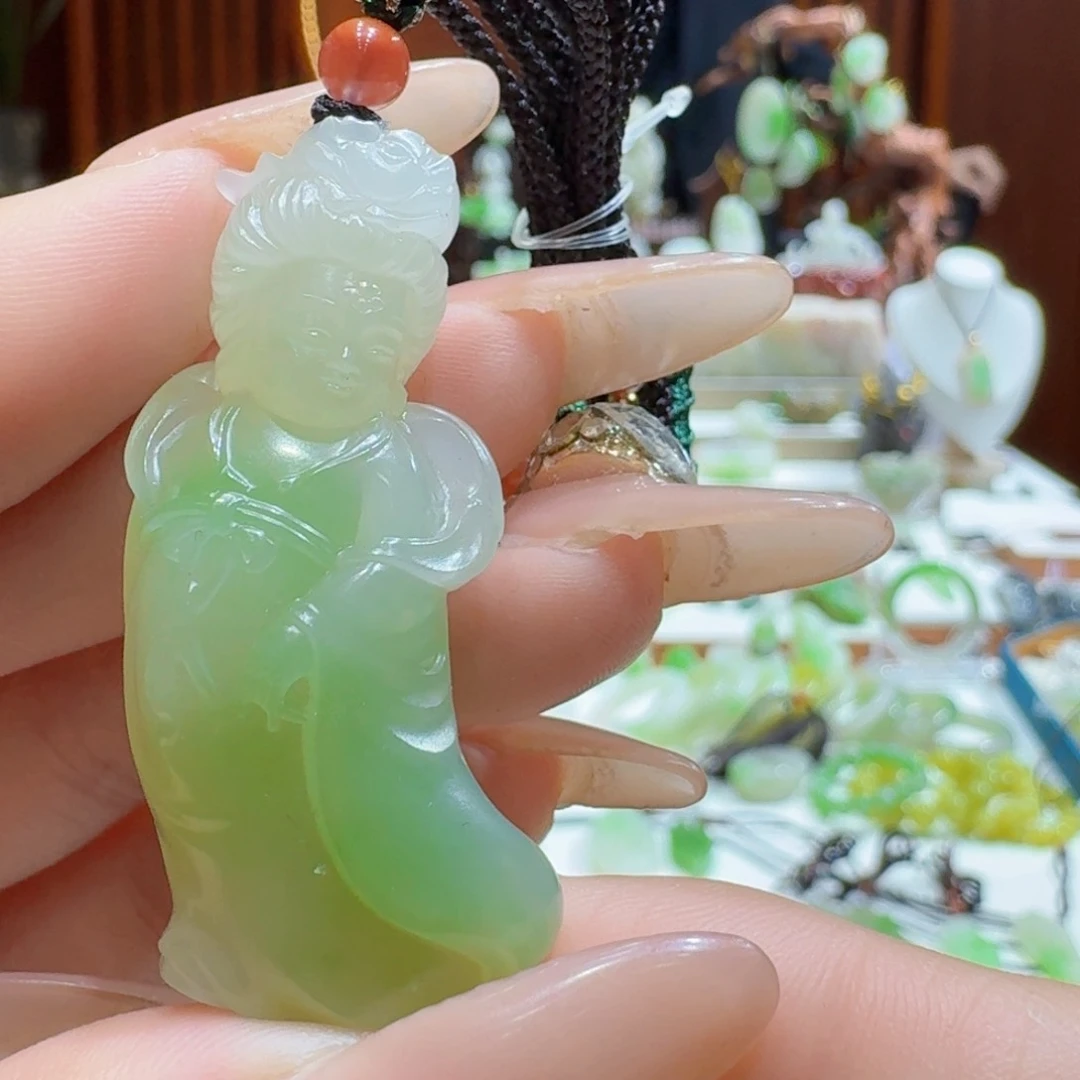 和田玉翠青唐女未镶嵌