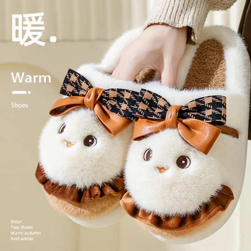 厚底棉拖鞋女2025新款Chao暖居家保暖加厚防滑外穿包头可爱兔棉鞋