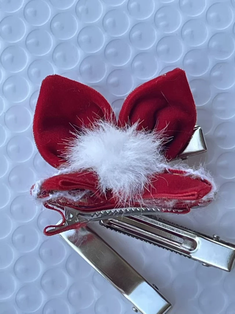 中国风兔子耳朵国风发饰鸭嘴夹红色手工