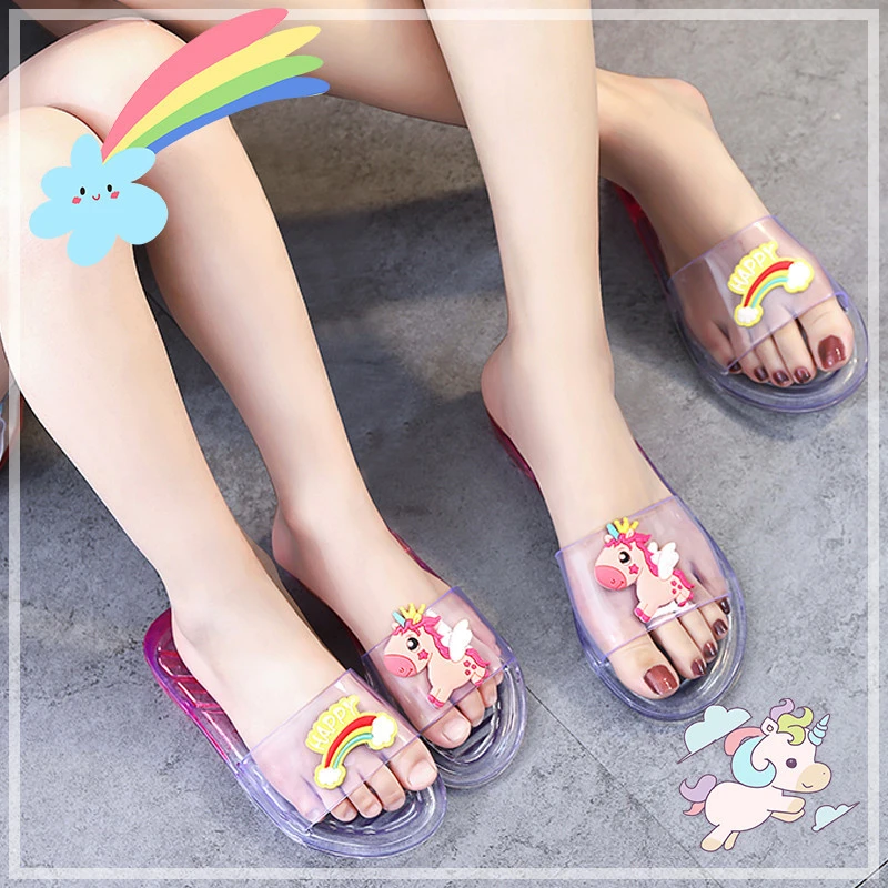 亲子鞋儿童拖鞋外穿卡通凉拖鞋夏季水晶透明大童冬季加厚儿童鞋子