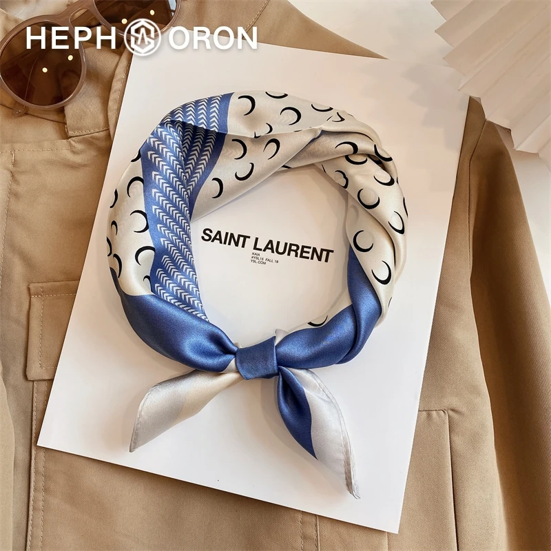 HEPHSORON真丝丝巾蓝色小方巾气质百搭桑蚕丝丝巾礼盒送长辈