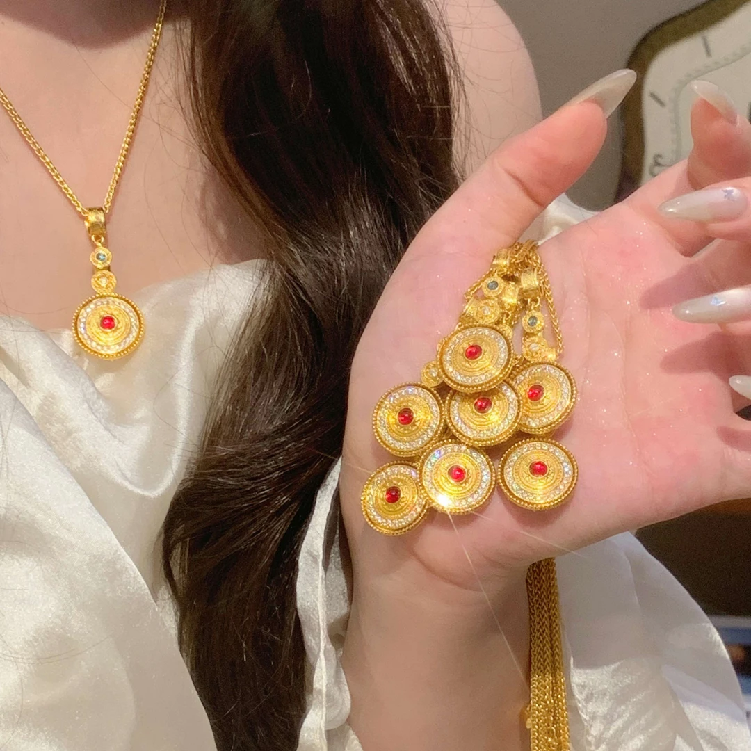 铜合金吊坠 珐琅彩点钻百转呈祥故宫罗盘吊坠项链 F003