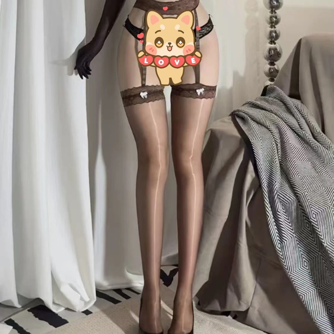 极光丝袜黑色蕾丝一体过膝袜性感超薄吊带丝袜性感薄款蕾丝黑丝袜