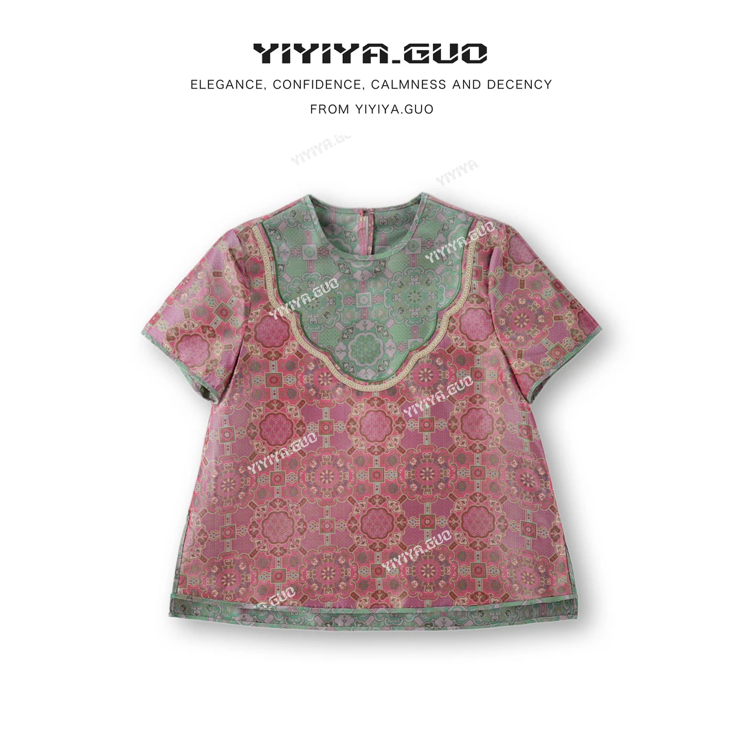 yiyiya.Guo艺艺吖【吉祥圆满】奢雅光泽感圆领提花上衣2301SS52