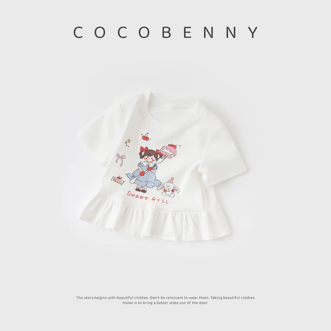 COCOBENNY女童夏装儿童夏季新款圆领短袖女小童印花宝宝t恤250747