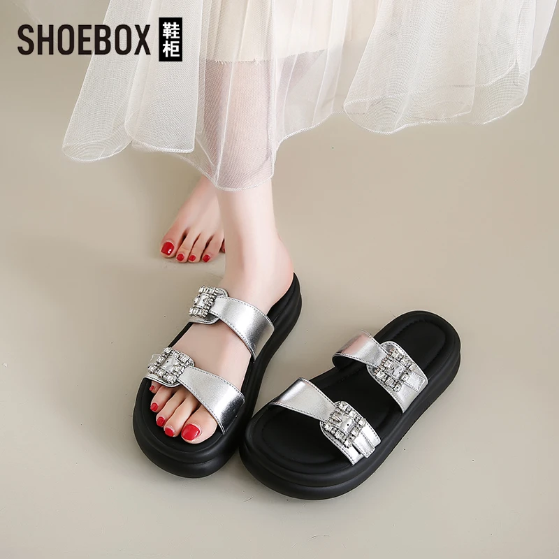 SHOEBOX鞋柜厚底凉鞋女2025夏季配裙子沙滩鞋松糕踩屎感凉拖鞋