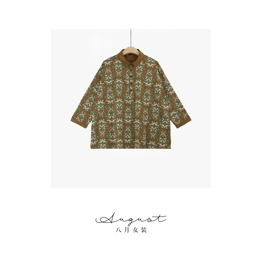 【BAYUE】3686翻领T恤植物花卉POLO领女装印花休闲碎花