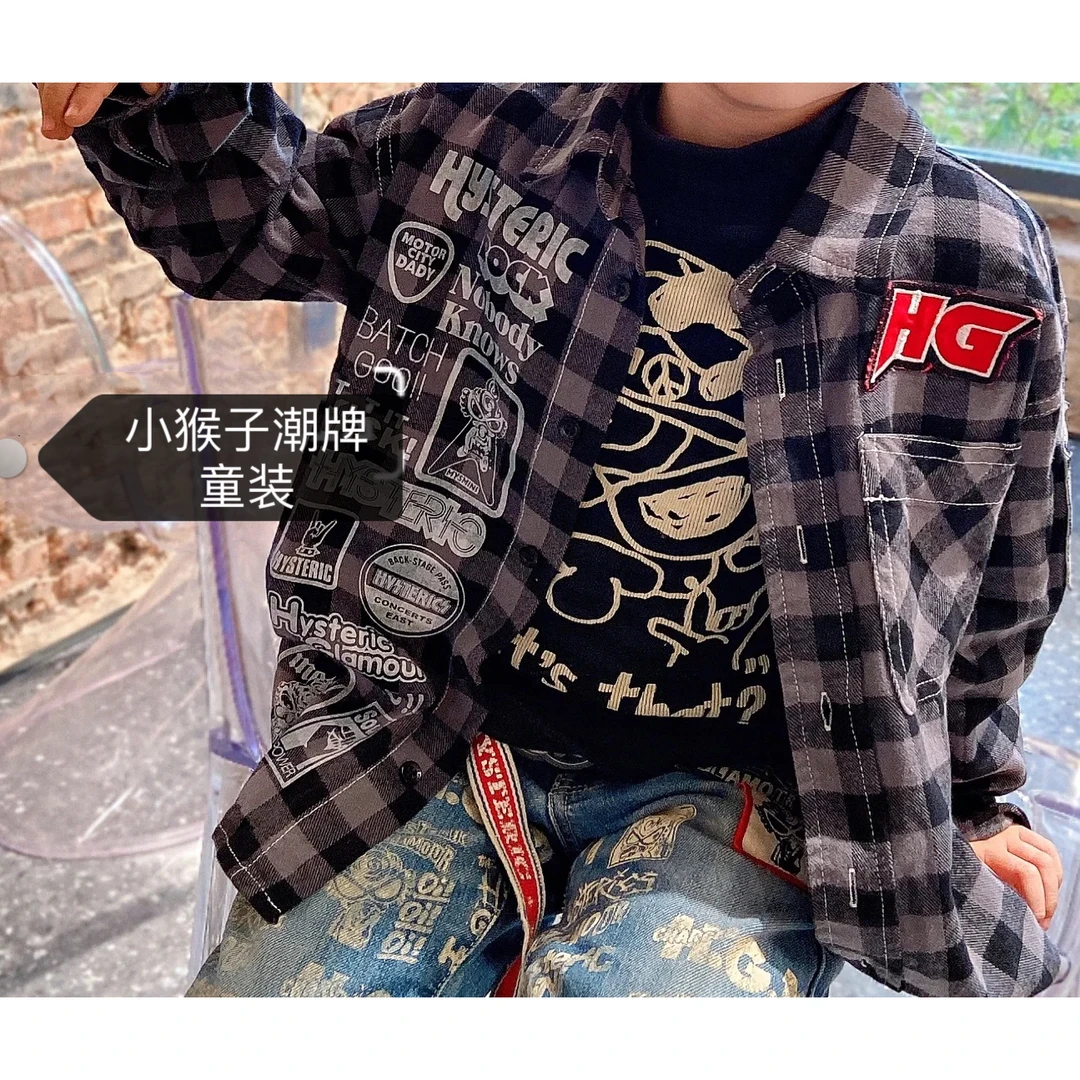 1051【格子小标】儿童春秋潮流休闲衬衫