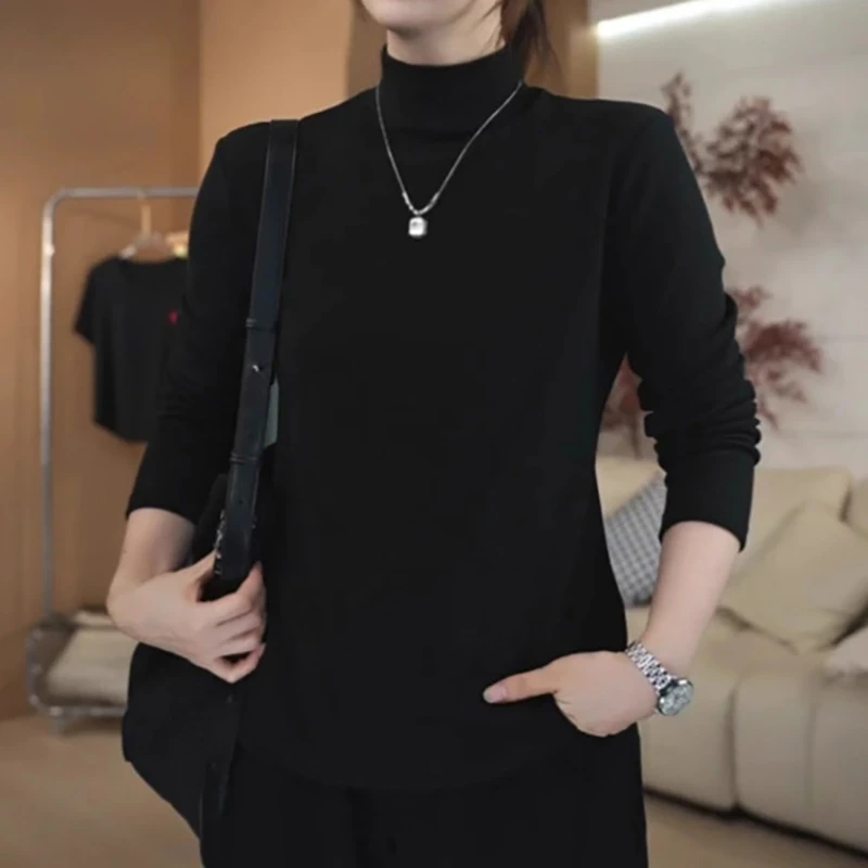 修身气质内搭打底衫上衣秋季大码女装纯色极简风半高领长袖T恤女