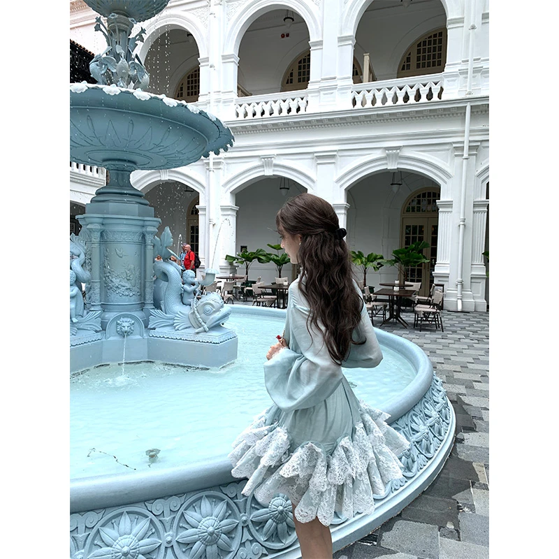 SourceWithU s/s 2.21 【zim同款】湖绿度假蕾丝裙摆连衣裙