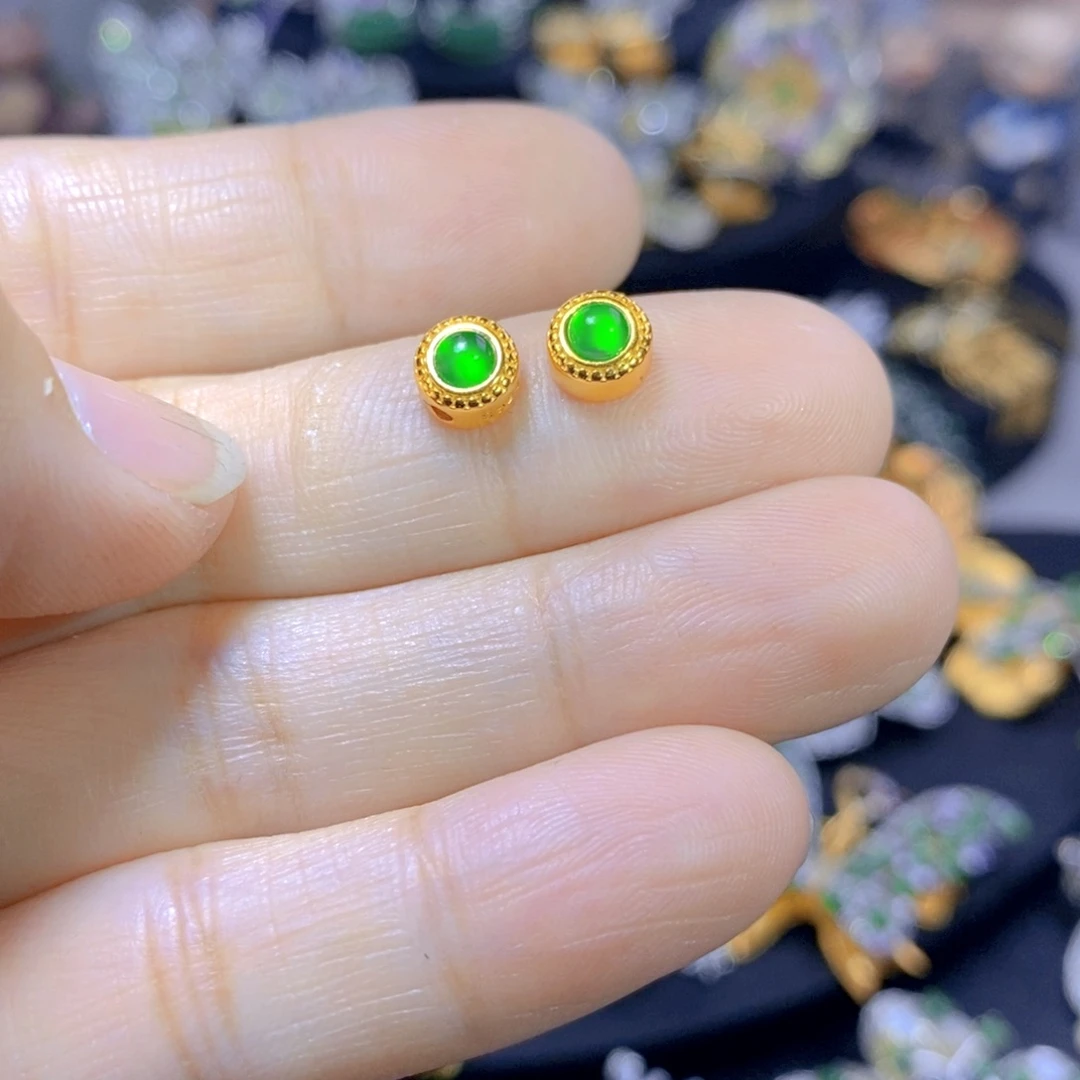 翡翠耳钉银S925镶嵌多样性发其一