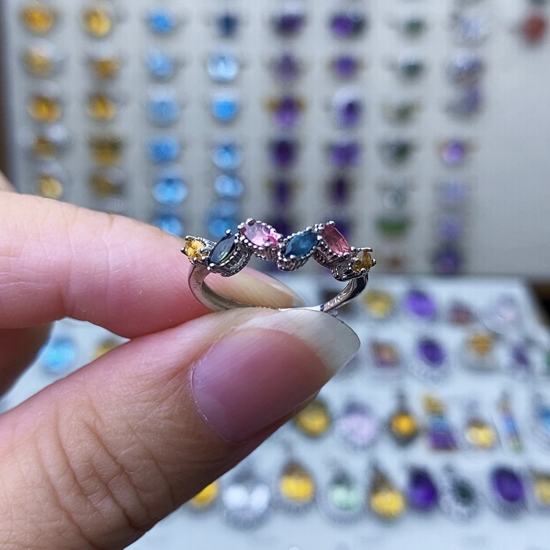 碧玺戒指银S925镶嵌不含证书