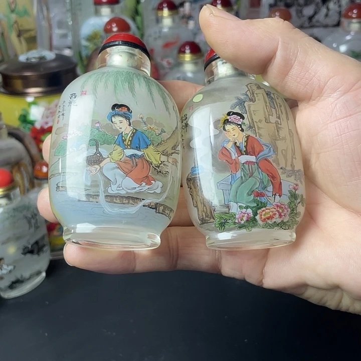 有机玻璃内画鼻烟壶手绘四美图
