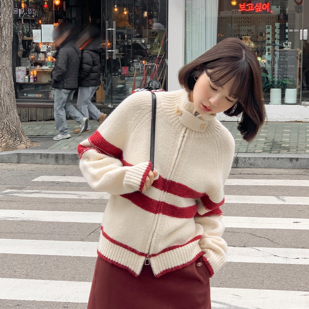 法儿家韩国限定【新品】【浆果海浪】FS512S095条纹撞色毛衣