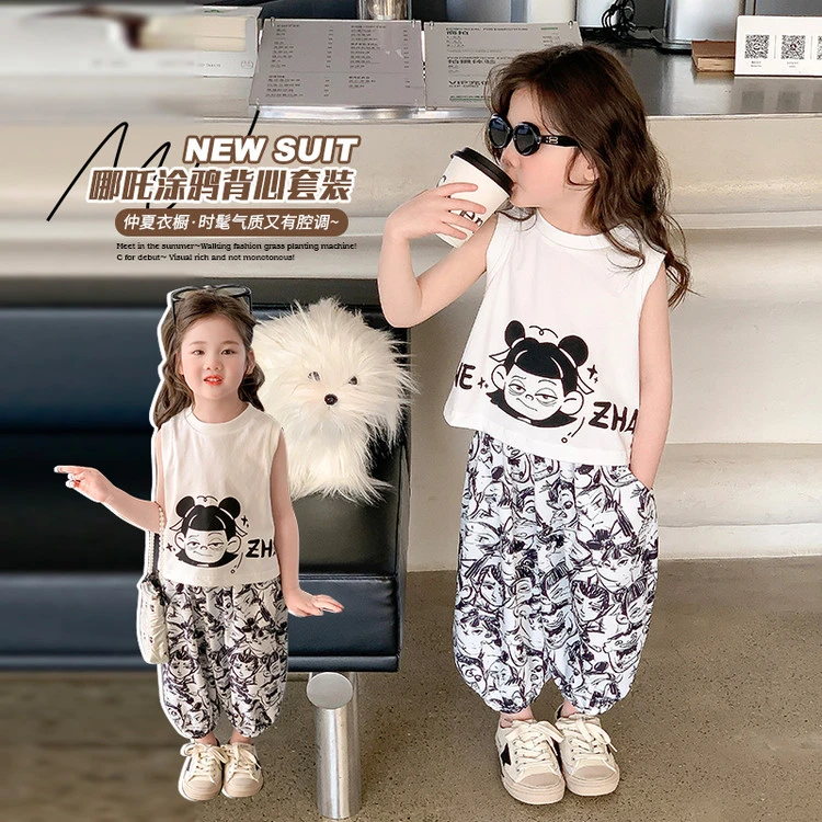 2025夏款儿童夏季新款哪吒涂鸦套装宝宝洋气出街夏装哪吒两件套