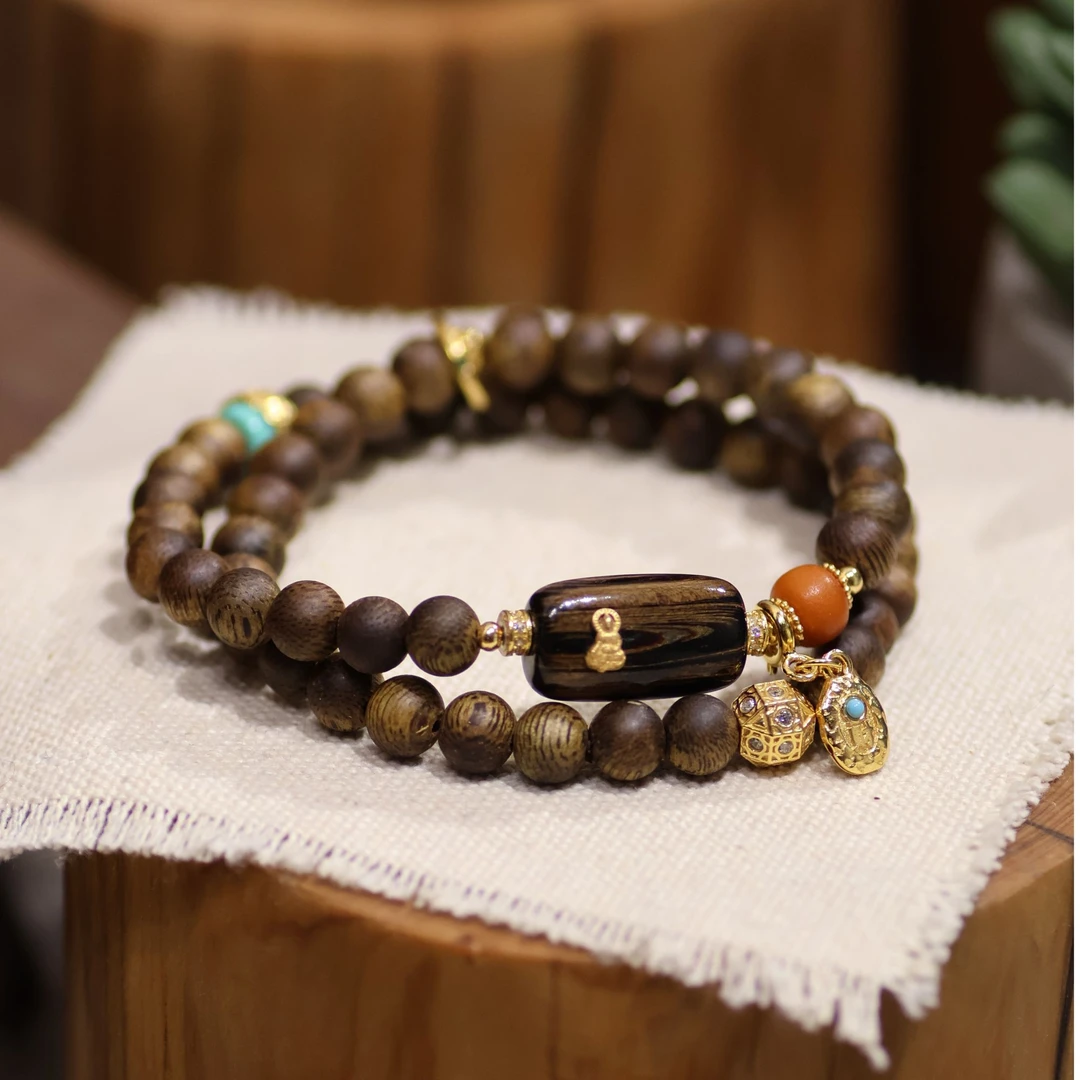 沉香今喜原创设计沉香双圈手串J1058【多样性发一】珠径6+mm