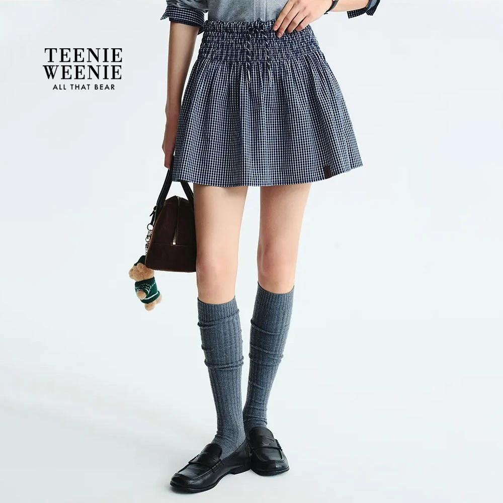 TeenieWeenie小熊半身裙2025甜美俏皮约克褶格子短裙TTWH253802P
