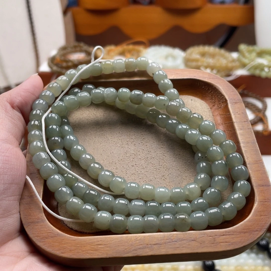 和田玉未镶嵌毛衣链珠串6*7mm