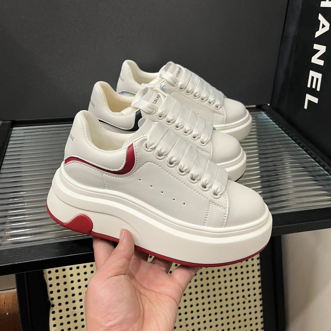 断码清【6公分】真皮牛皮秋冬季新款韩版低帮厚底休闲加绒小白鞋